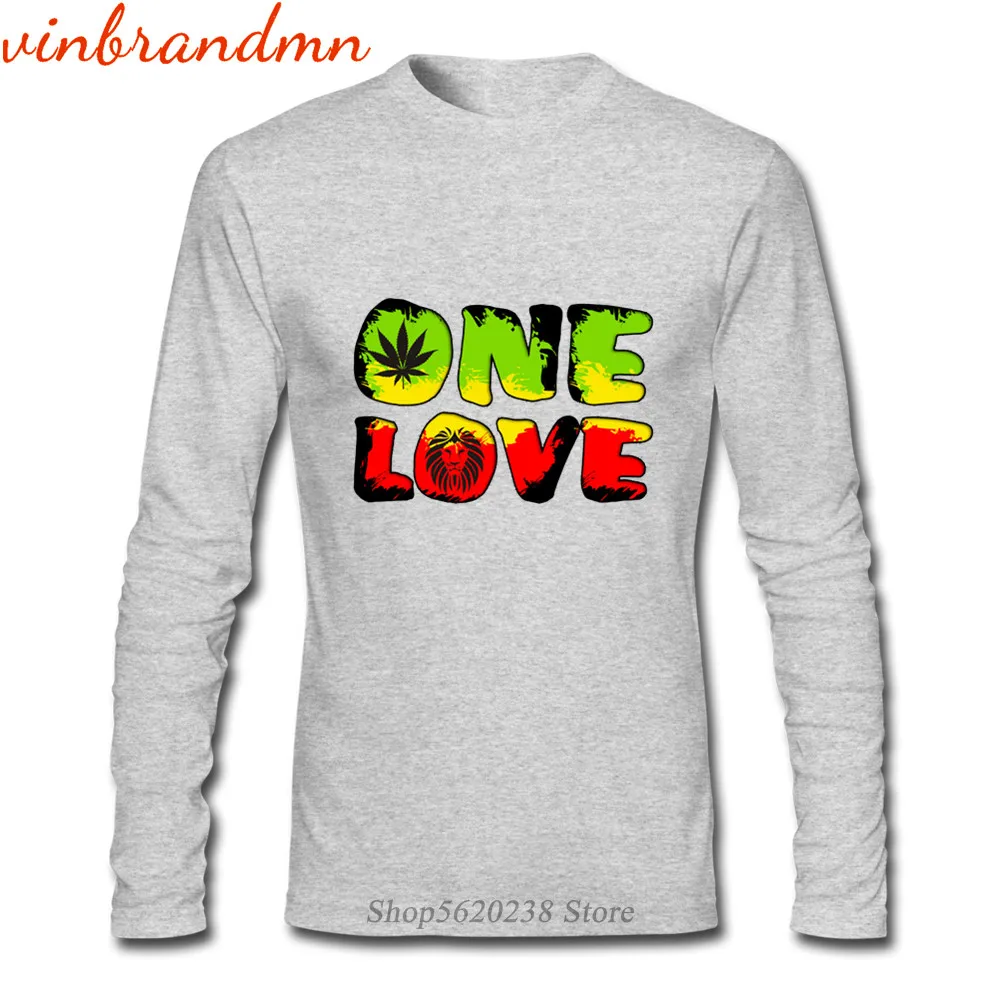 Funny Grunge One Love Lion Hip Hop Print T Shirt Long Sleeve Round Collar T-shirt Rastafari Design For Men Clothing Dropshipping