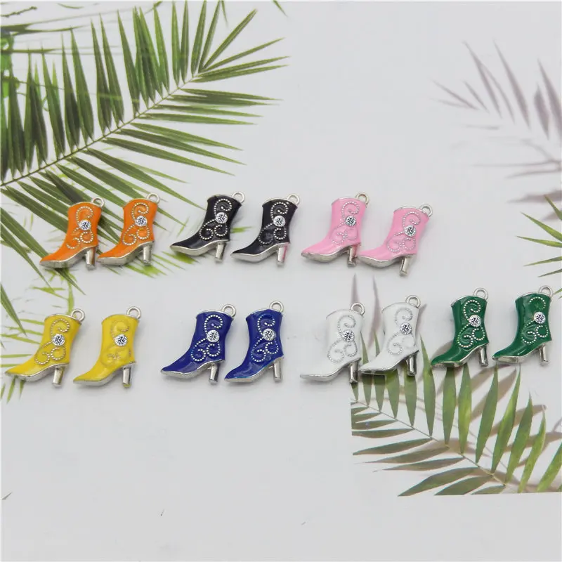 Julie Wang 2/7PCS Enamel High Heels Charms Alloy Small Shoes Boots Mixed Colors Pendant Bracelet Jewelry Making Accessory