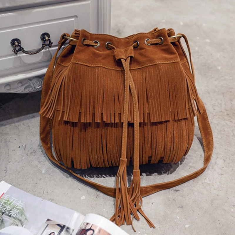 Retro Faux Fringe Women Messenger Bags Tote New Handbag Tassel Shoulder Handbags Crossbody Bag Bolsa