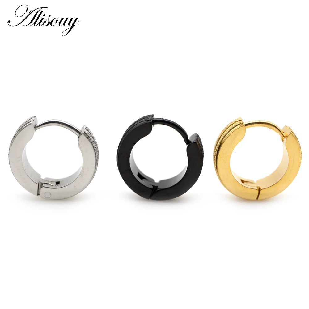 Alisouy 2pcs New Frosted Scrub Groove Ear Earring Stainless Steel Small Circle Hoop Earrings for Women Men Punk Piercing Jewelry