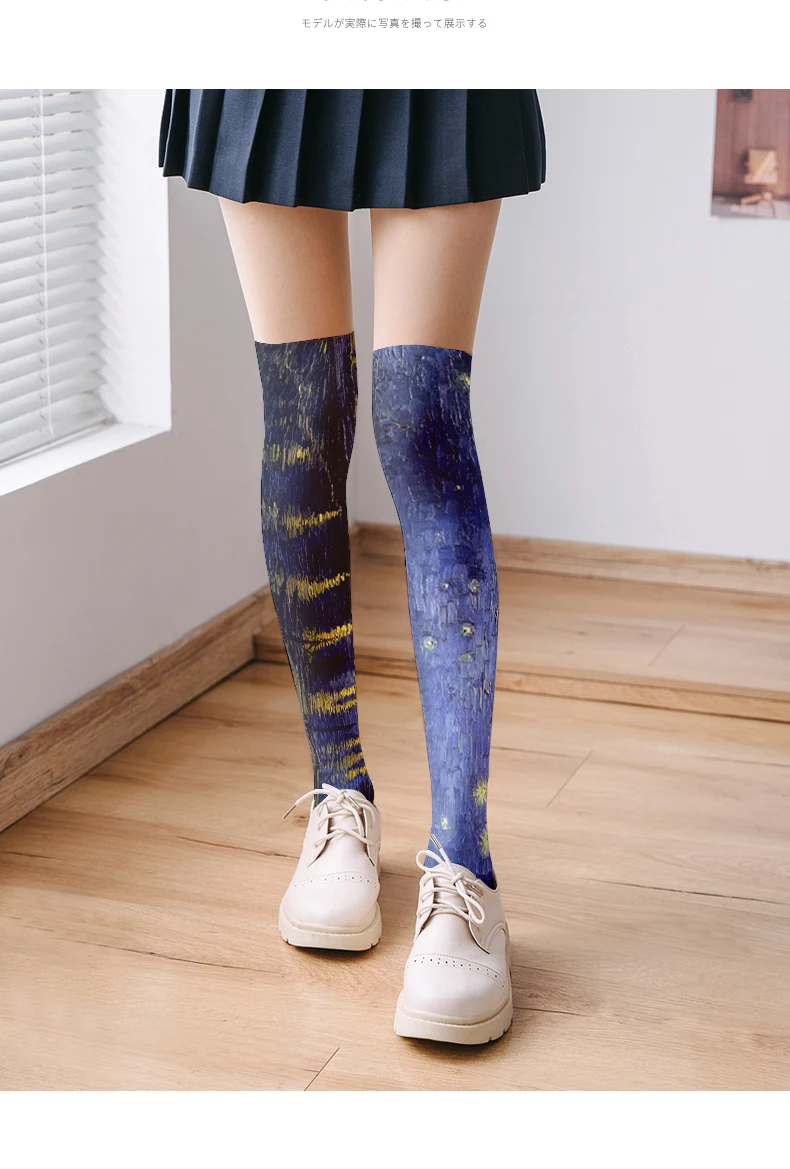 New Oil Painting Printed Long Socks Women Thigh High Socks Over The Knee Stockings Japanese Lolita Knee High Socks For Girls