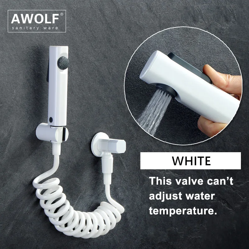 

Hand Held Toilet Bidet Sprayer With Pressing Button White Plastic Shattaf Solid Brass Valve Douche Kit Shower Faucet AP2309