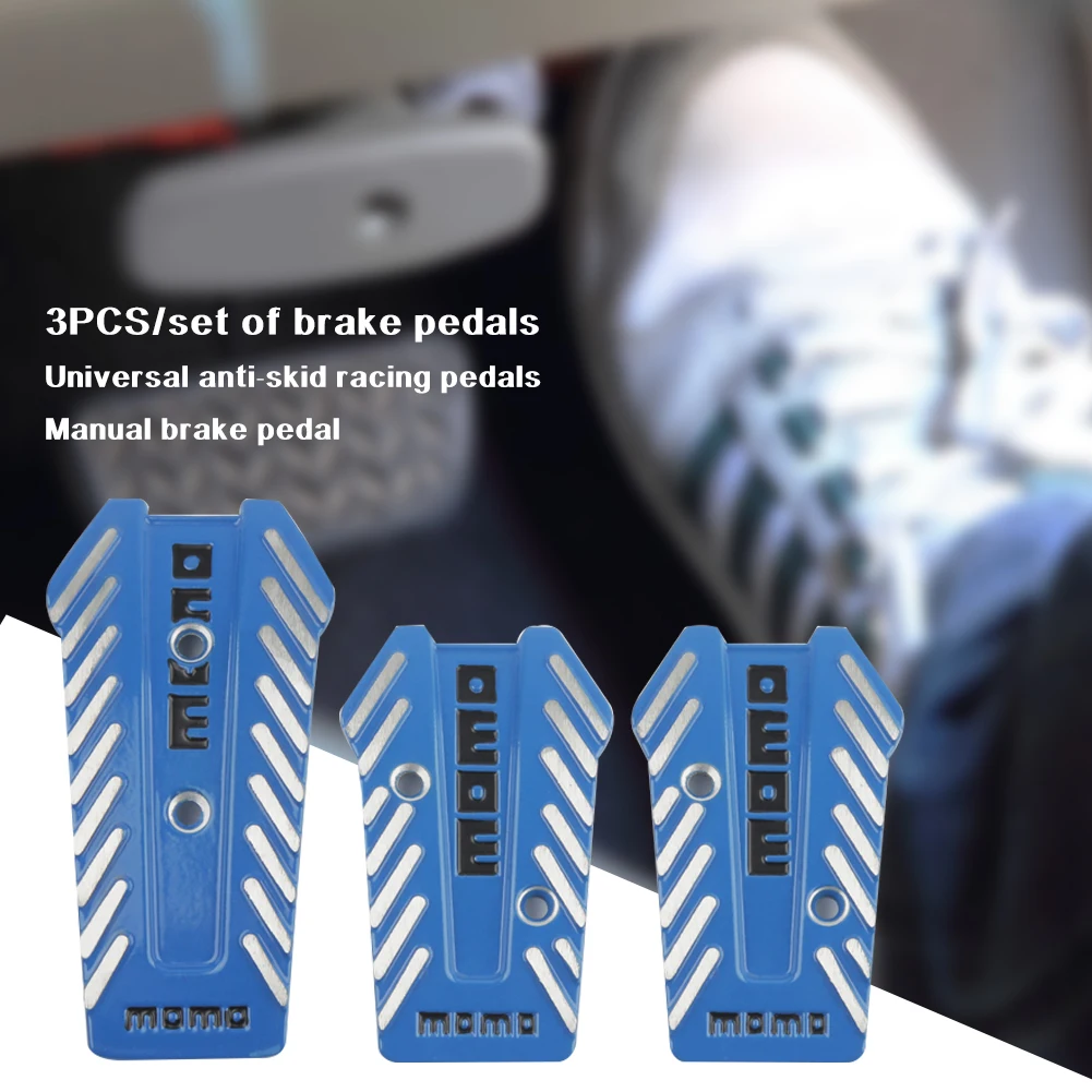 3PCS/Set MOMO Style Universal Manual Brake Pedal Foot Pedal Non-Slip Black Blue Silver Sport Racing Pedals Manual Transmission