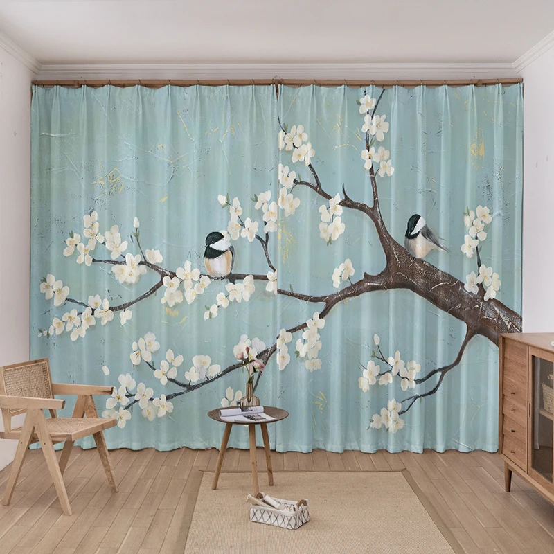 Modern style Flower Bird  Printed Curtain High-grade Curtains for Living Room Bedroom Classical Curtains Decoration