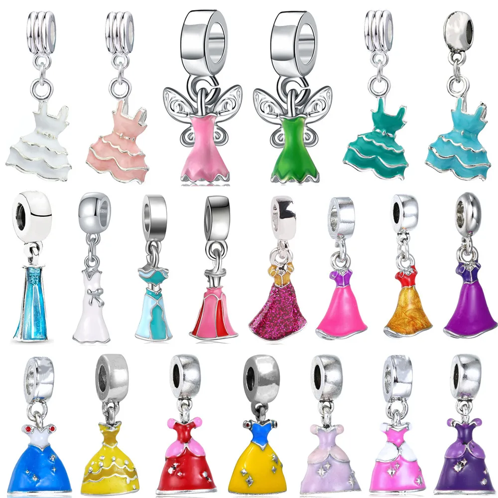 

New Pretty Cartoon Princess Dress Pendant DIY Beads Suitable for Original Pandora Charm Bracelet Ladies Jewelry Making Gift