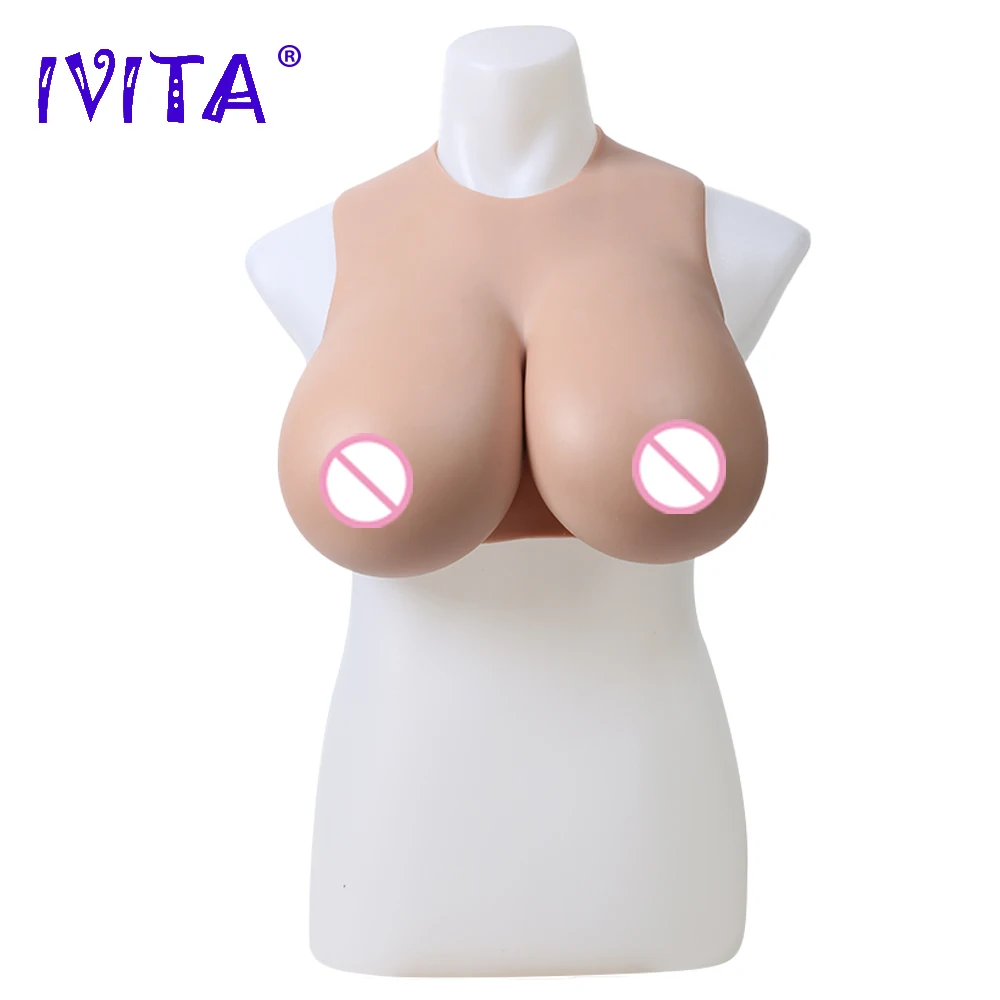 

IVITA 100% Full Silicone Boobs Filled Breast Forms Realistic Fake Boobs Enhancer for Crossdresser Drag Queen Shemale Transgender