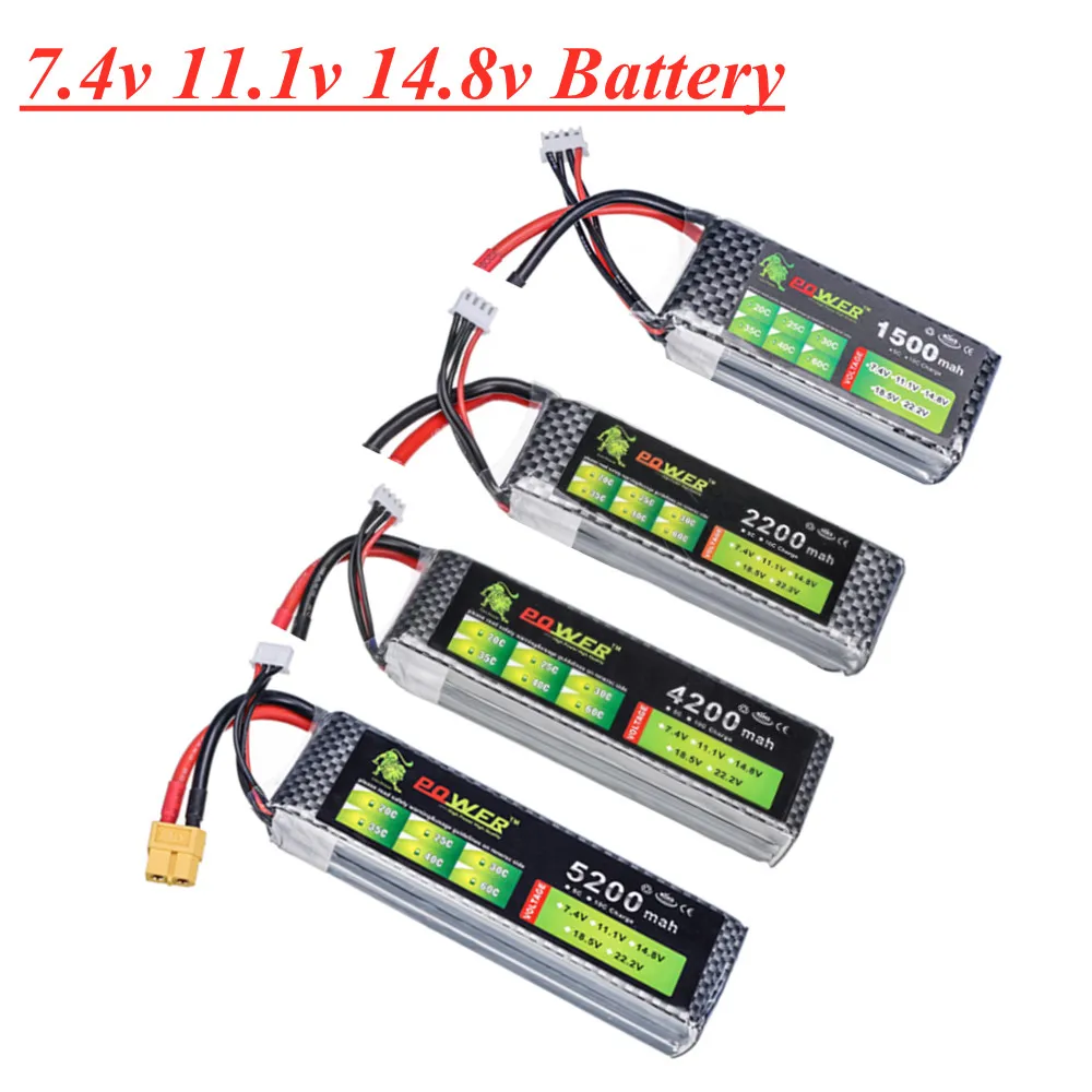 RC Lipo Battery 7.4v 11.1v 14.8v For RC Toys Car Boats Drone spare Parts 1500mah 2200mAh 2800mah 4200mah 5200mah Battery XT60