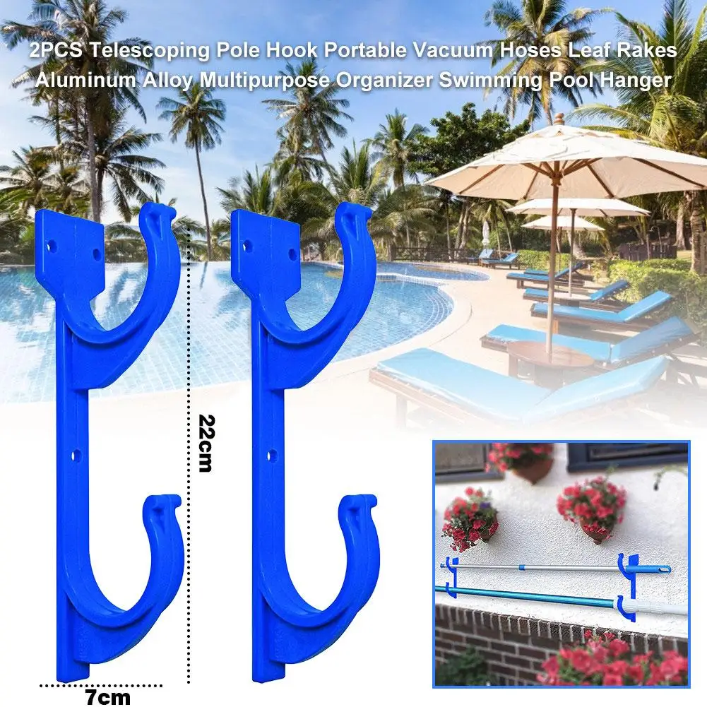 1 Pair Swimming Pool Pole Hanger Set Aluminum Durable Multi Purpose Hooks Kit For Leaf Rakes Skimmers Vacuum Hoses 7x22cm