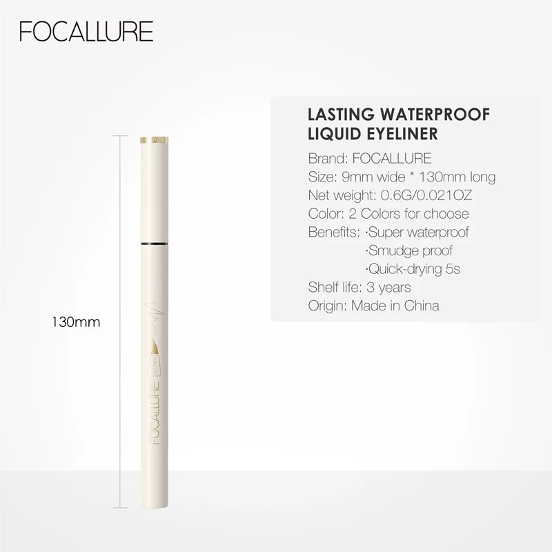 FOCALLURE Black Liquid Eyeliner Eye Make Up Super Waterproof Long Lasting Eye Liner Easy to Wear Eyes Makeup Cosmetics Tools