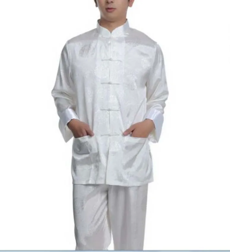 Wholesale New 5 colour Chinese Style men\'s Dress silk kung fu tang suit pajamas Tai Chi Martial Arts Suits Set Size M-3XL