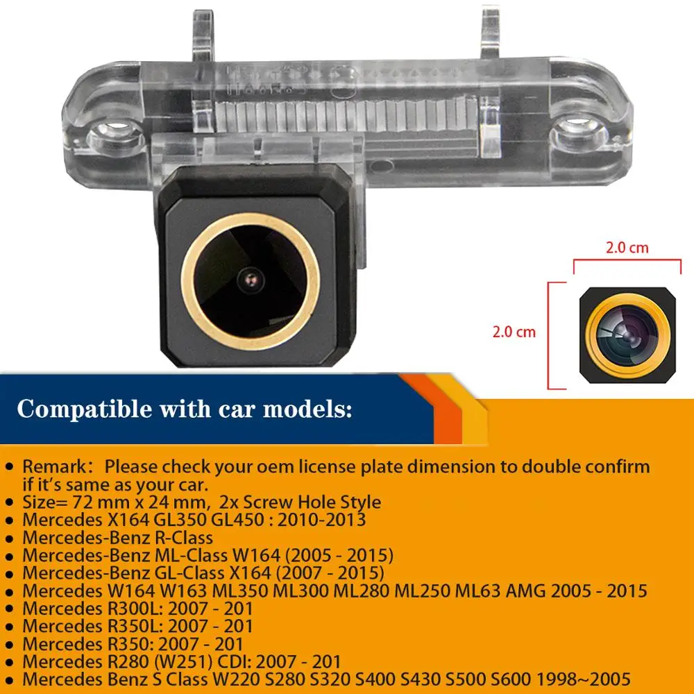 HD 1280x720p Rear View Camera for Mercedes X164 W164 W251 GL ML R Class 2009-2012, Reversing Backup Night Vision Golden Camera