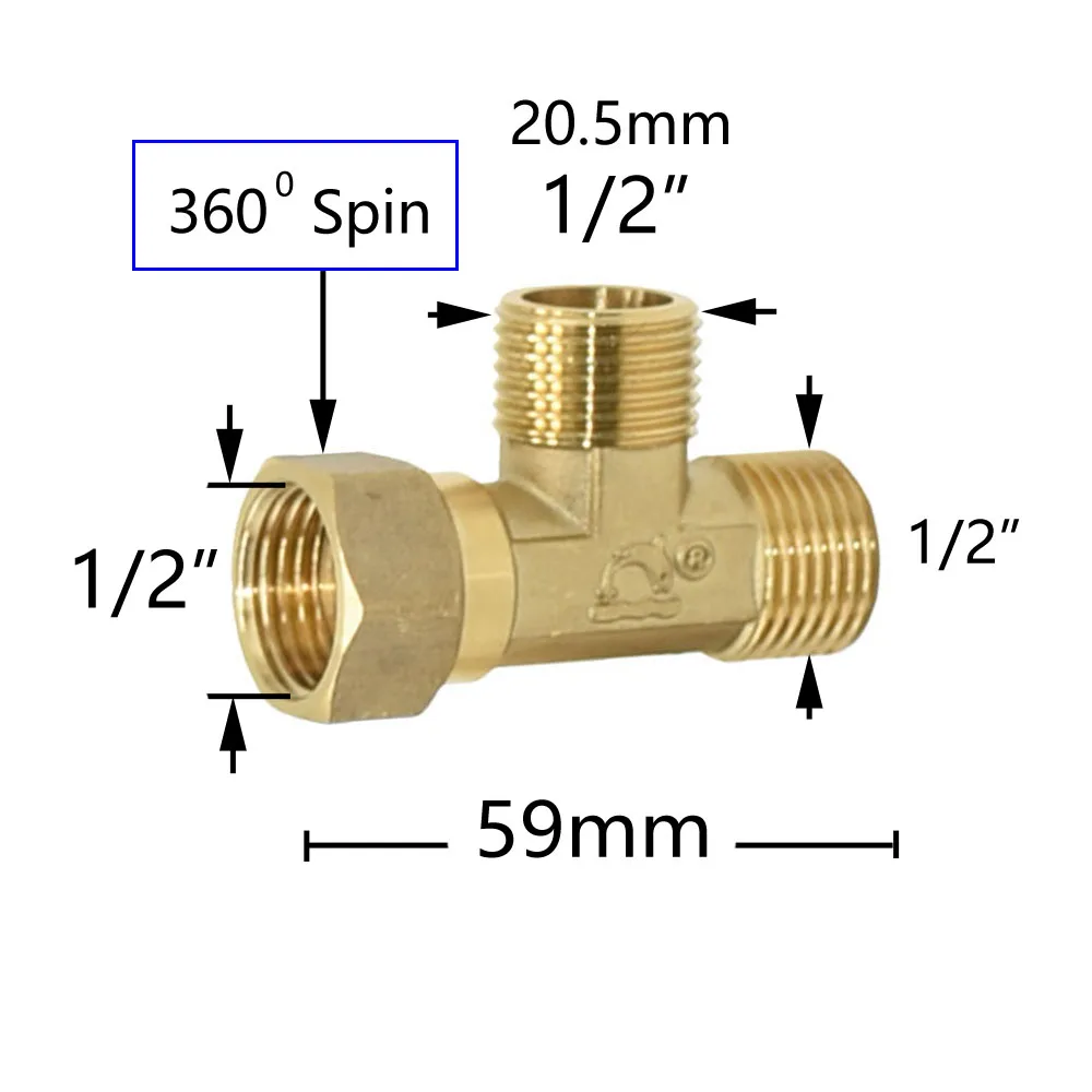 Mosiężny 1/2 Cal Tee złącze gwintowane rozdzielacz wody w kształcie T miedziany hydraulik 1/2 złącza męskie żeńskie 1 szt