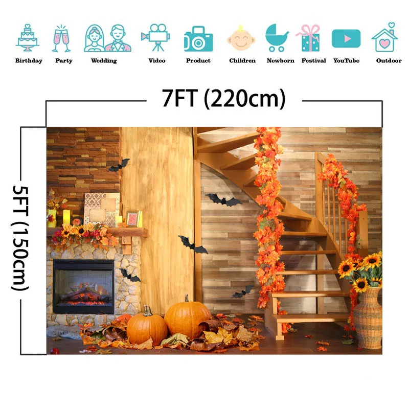 Mùa Thu Ngày Lễ Tạ Ơn Chụp Ảnh Phông Nền Sơ Sinh Trẻ Em Mùa Thu Chân Dung Nền Lò Sưởi Hoa Hướng Dương Bí Ngô Cây Phong Trang Trí