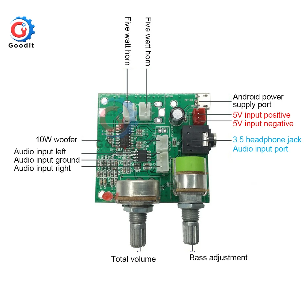 DC 5V 20W 2.1 Dual Channel 3D Surround Digital Stereo Class D Amplifier AMP Board Module For Arduino With Wires