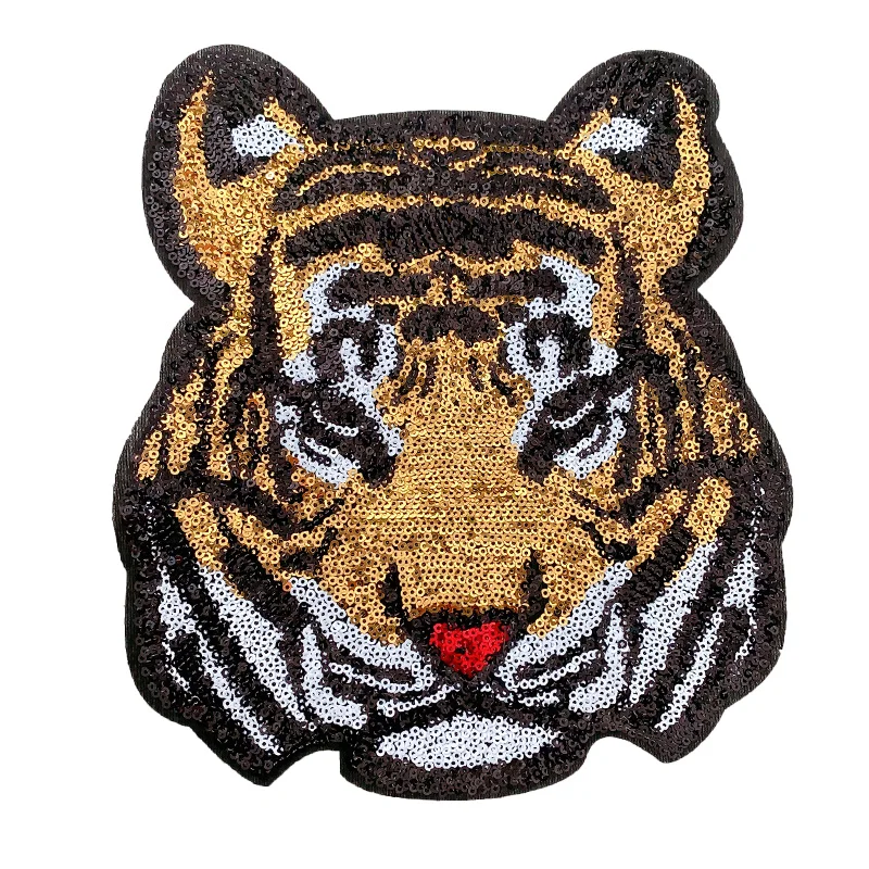 Sequins Large tiger Badge Embroidery Cloth Patch Sticker Clothing Accessories Sewing Supplies Iron on Patches for Clothing