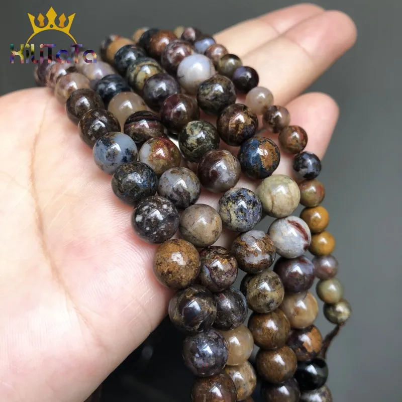 Natural Stone Beads Smooth Round Pietersite Loose Beads For Jewelry Making DIY Bracelet Ear Studs Accessories 7.5\'\' 6/8/10/12mm