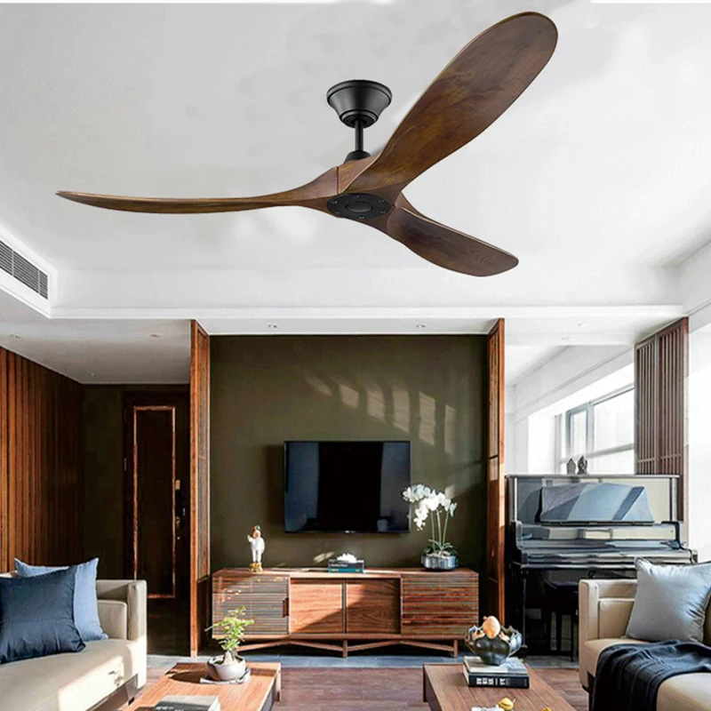 60 70 Inch Large Ceiling Fan Only Remote Control DC Motor Reverse Wood Blades Fans Lighting High Quanlity Design Wooden Fans