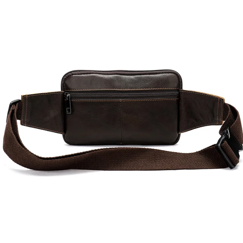 Luufan-riñonera de cuero para hombre, bolso de pecho de cuero crazy horse, a la moda, para teléfono móvil, bandolera pequeña