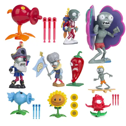 Plants vs Zombie Anime Figure Toys Peashooter Obstacle Pirate Zombie Action Figure Hard Glue Model Battle Game Kids Gift