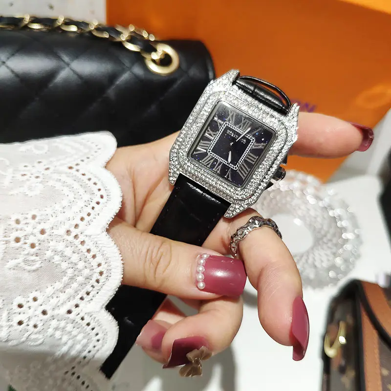 Square Crystal Women Watches Quartz Fashion Top Brand Luxury Starry Ladies Watch With Rhinestone Original Wristwatch For Women