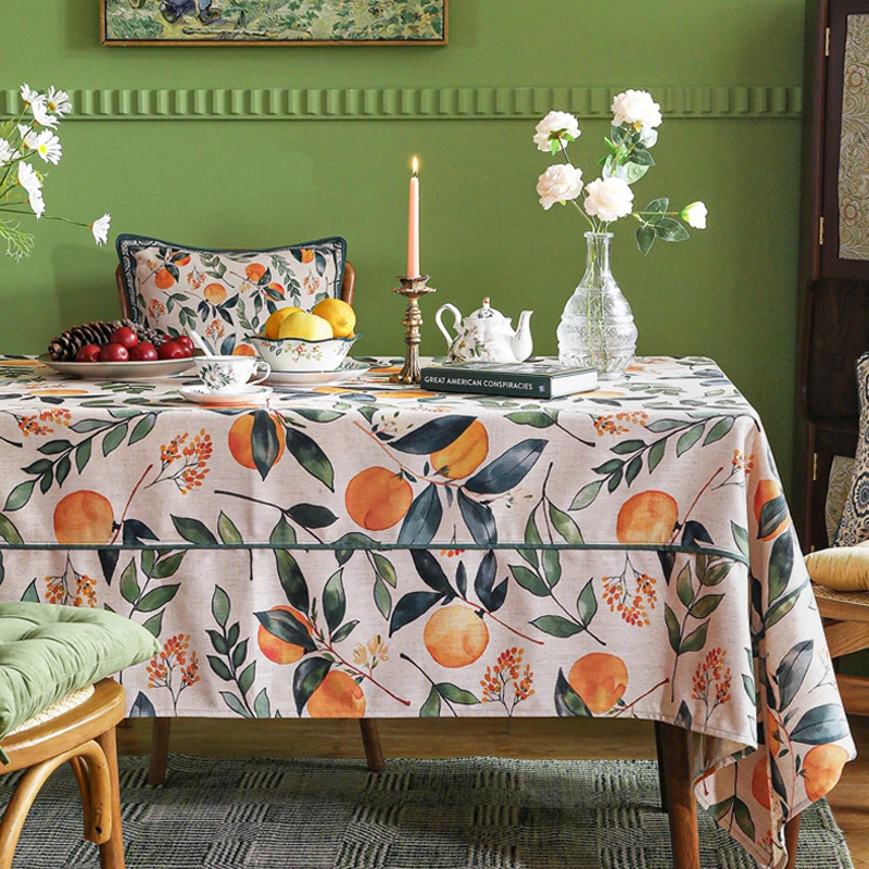 Tablecloth for Table Flax Coffee Tablecloth American Garden Orange Printed Table Cloth Home Decor Rectangular Round Green