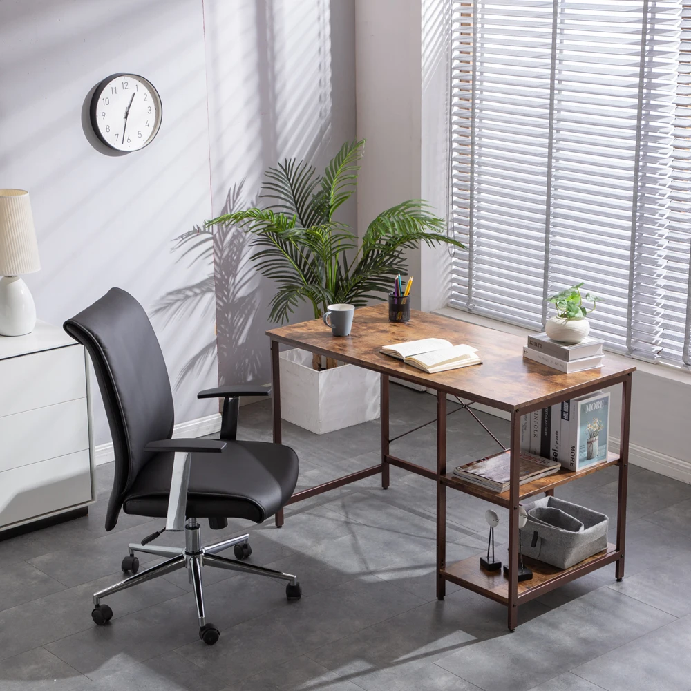 Industrial Style Computer Desk 3-Layers PC Laptop Study Table Workstation for Home&Office 120x60x75CM Walnut Color[US-Stock]