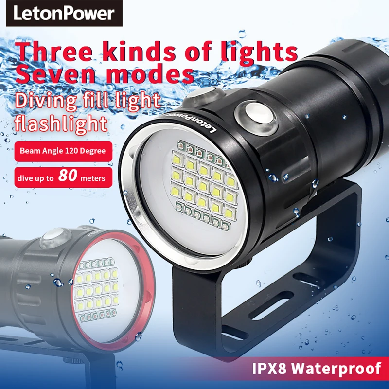 Professional Underwater 27 LED Photography Light Highlight Lamp 20000Lumens Diving Flashlight 100M Waterproof Video Camera torch