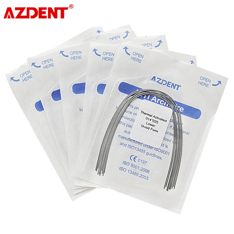 5 opakowań AZDENT Dental Orthodontic Arch Wires Heat Thermal Activated NITI Alloy Rectangular Shape Ovoid Form 10 sztuk w opakowaniu