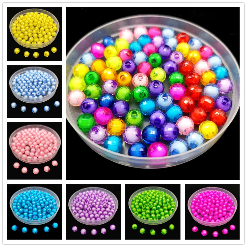 8mm/10mm Faceted Round Beads Acrylic  for Jewelry Making Bracelet Necklaces Pendants DIY #RoLi