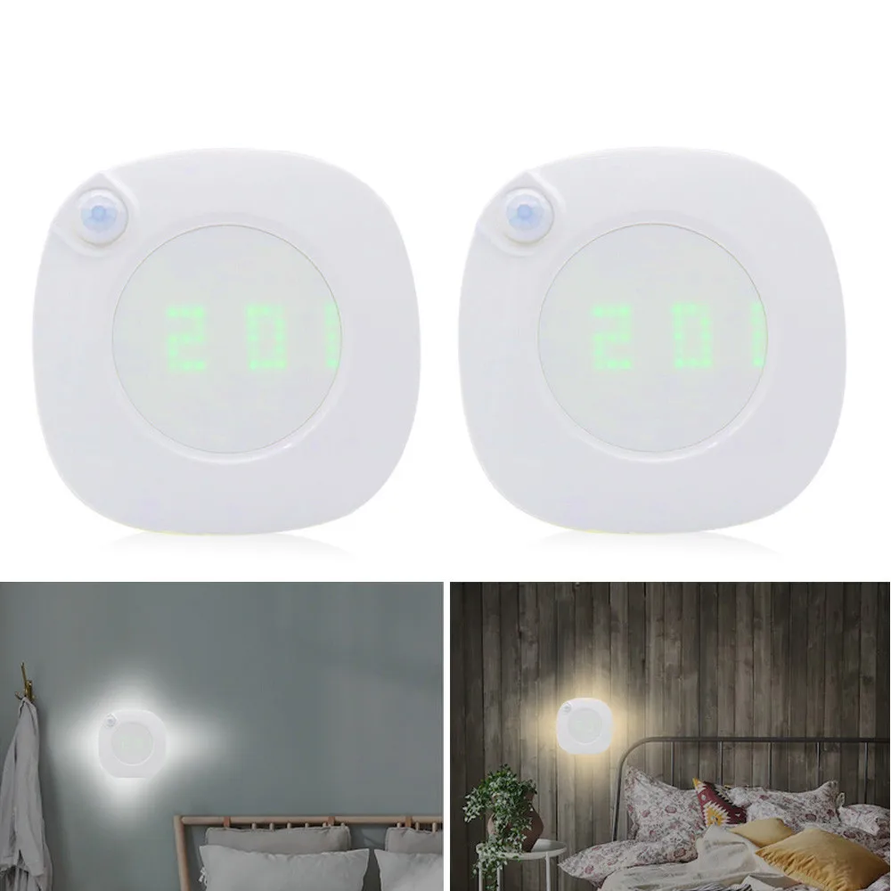 LED Night Light Clock Motion Sensor Light Wireless LED Lamp USB Rechargeable Bedside Lamp LED Cabinet Closet Lighting Nightlight