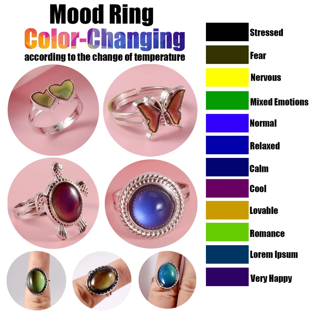 1pcs Change Mood Ring Round Emotion Feeling Changeable Ring Temperature Control Gems Color Changing Rings for Women Female Gifts