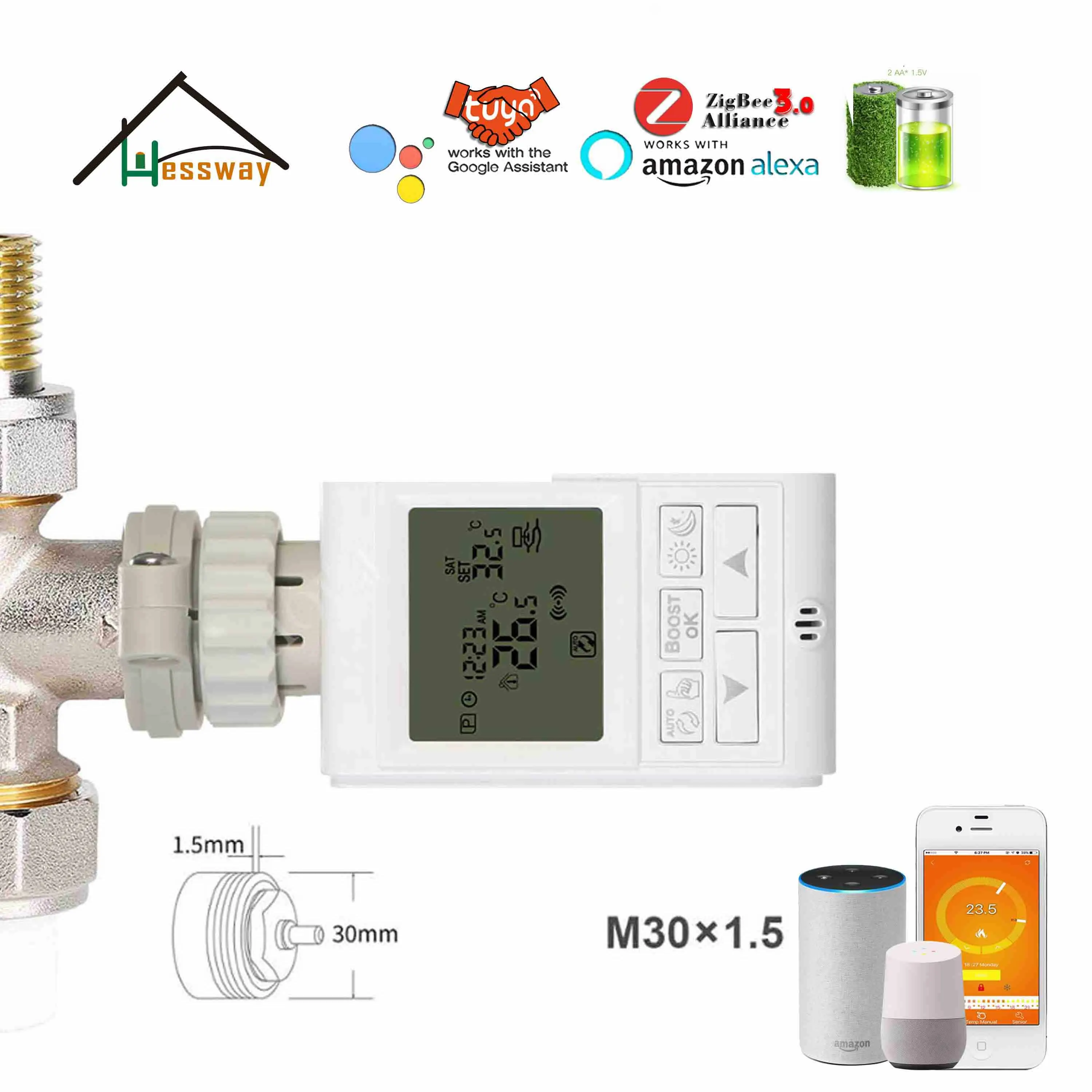 HESSWAY Thermostatic Radiator Valve By Wireless Gateway for TUYA Zigbee Thermostat IEEE 802.15.4,2.4GHz 868MHz 915MHz