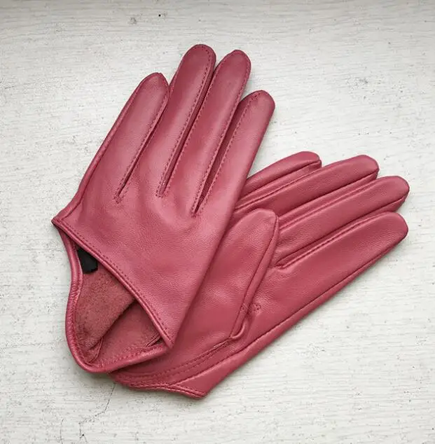 Women's Natural Sheepskin Leather Solid White Color Half Palm Gloves Female Genuine Leather Fashion Short Driving Glove R1169