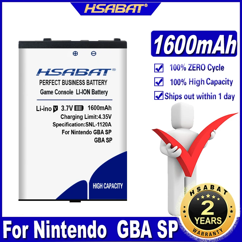 بطارية علوية HSABAT GBA SP بقدرة 1600 مللي أمبير في الساعة لبطاريات نينتندو GBA SP/Gameboy Advance GBA SP/Game Boy Advance SP (GBA)/GBASP