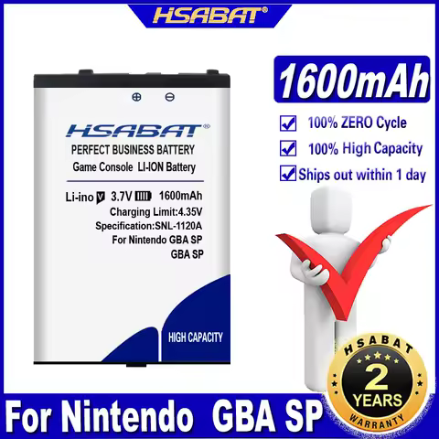 HSABAT 1600mAh Top Battery for Nintendo GBA SP/Gameboy Advance GBA SP/Game Boy Advance SP (GBA)/GBASP NDS NTR-003 NTR-001