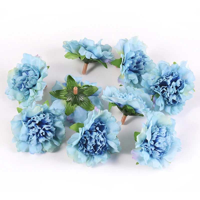 10Pcs Artificial Silk Peony Carnation Flowers Heads Buds Petals DIY Craft Home Wedding Party Decor DIY Wreaths Fake Flower Rose