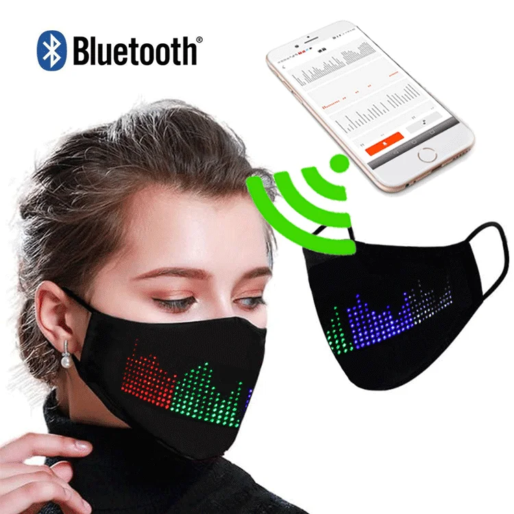 Masque facial LED clignotant réutilisable, noir, panneau d\'affichage de message défilant Shoous, carnaval, musique, Noël, nouveau style
