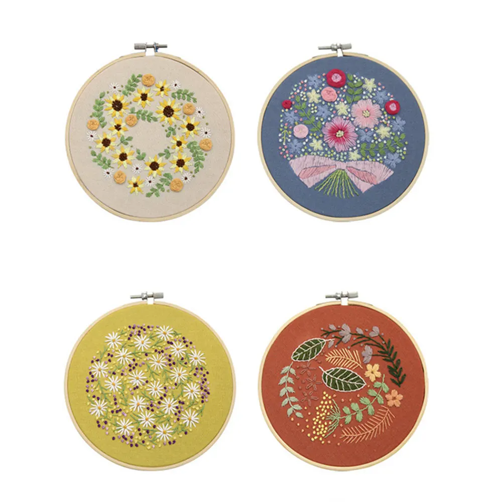 

1 Set Embroidery Kit Beginner DIY Cross Stitch Embroidered Flower Cotton Cloth Art Home Decoration Material Bag Thread Tools