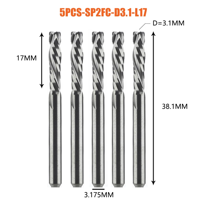 5 Stk/partij Frees Houtwerk Omhoog Naar Beneden Gesneden 2 Fluiten Spiraalcarbide Freesgereedschap Cnc Router Bit Compressie Hout Einde Frees