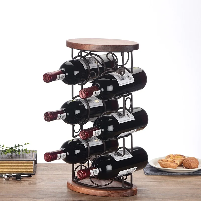 

Creative Metal Drum Wine Bottle Holder Decorative Wood Bracket Wine Rack Home Barware Utensil Bar Accessories Kitchen Furnishing