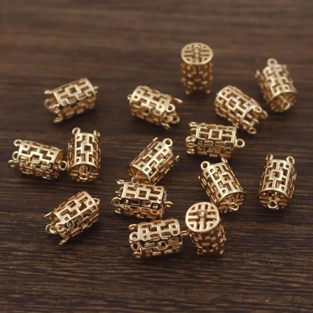 20pcs Brass Casted Filigree Flower Tassel End Caps Tube Connectors Charms High Quality Gold Silver Color DIY Jewelry Accessories
