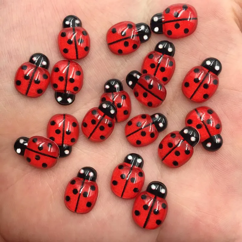 60pcs Resin Cute Colorful Beautiful Red Beetle Flat Back Rhinestone Appliques DIY Wedding Scrapbook Craft F747