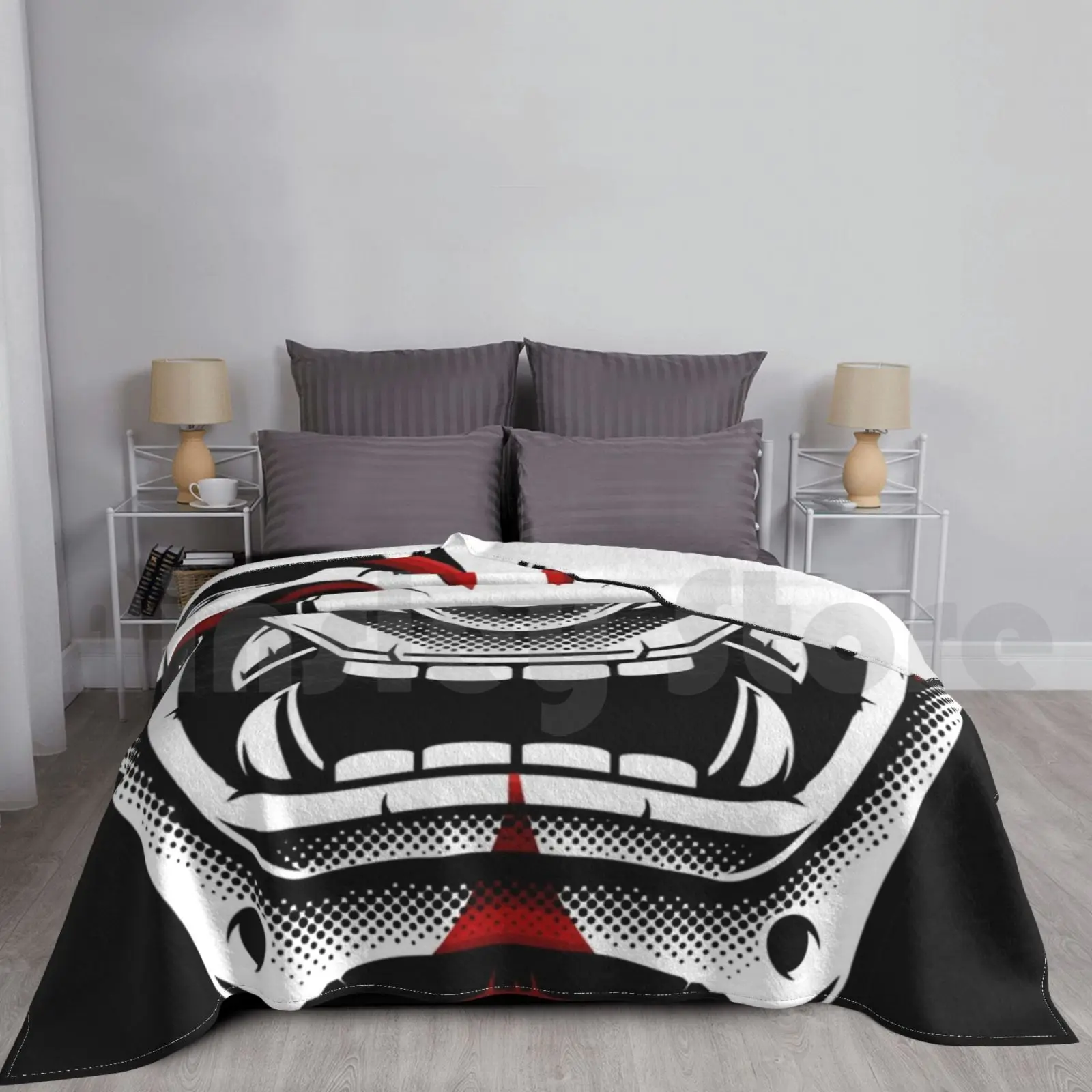 White & Red Okami Kabuki Japanese Oni Demon Blanket Fashion Custom Video Games Gamer Ghost Of