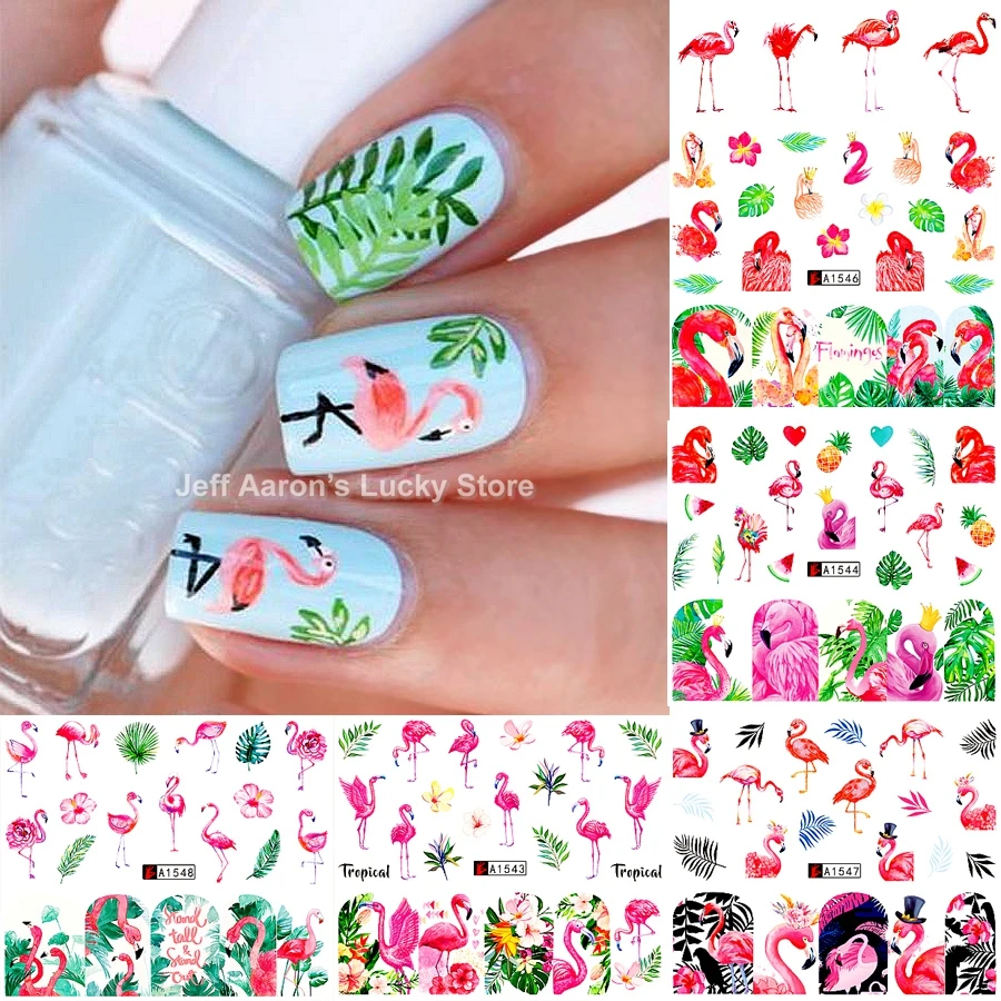 

12PCS/Lot Water Transfer Nail Art Sticker Decals For Nails Decoration Accessoires Manicure Tools Beauty Flamingo Design