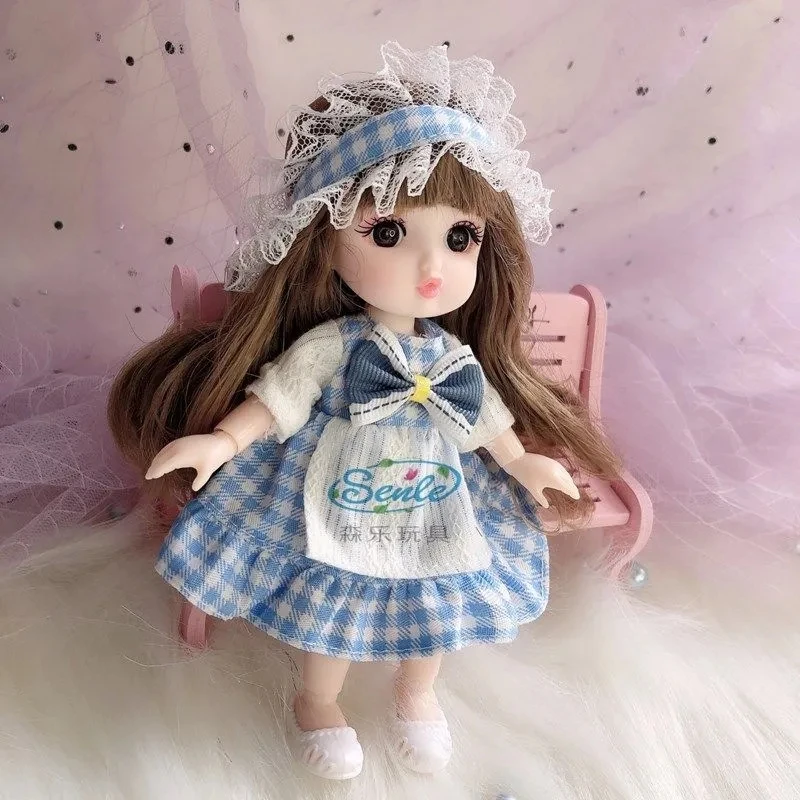 Cute 17cm BJD Cloth Doll 13 Movable Jointed Pouting DIY Bjd Dolls Princess Toys BJD Round Face long Hair DIY Toy Gift for Girls