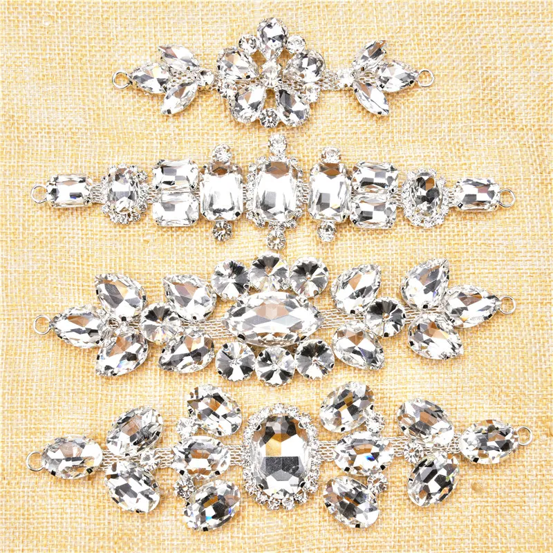 Rhinestone Brooch Clear Crystal Glass Diamond Buckle Shoes Bikini Connection Flat-Back Metal Chain Diy Clothing Dress Decorative