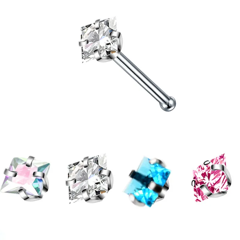 Crystal L Shape Nose Stud Set Stainless Steel
