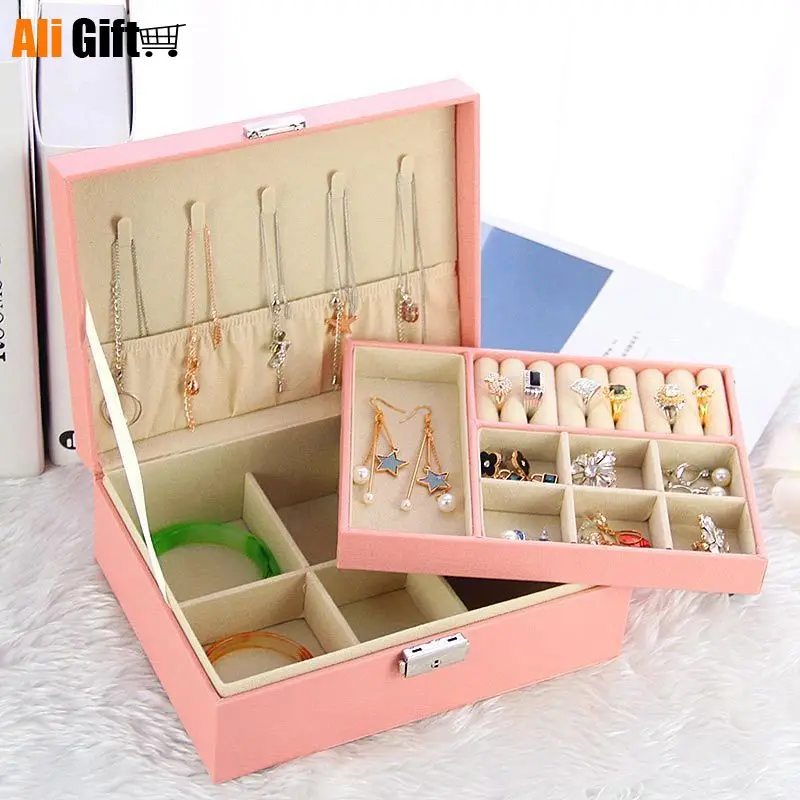 

Superior quality Jewelry Box Princess European Korea Wooden Earrings with Lock Earrings Simple Jewelry Storage Box Jewelry Box