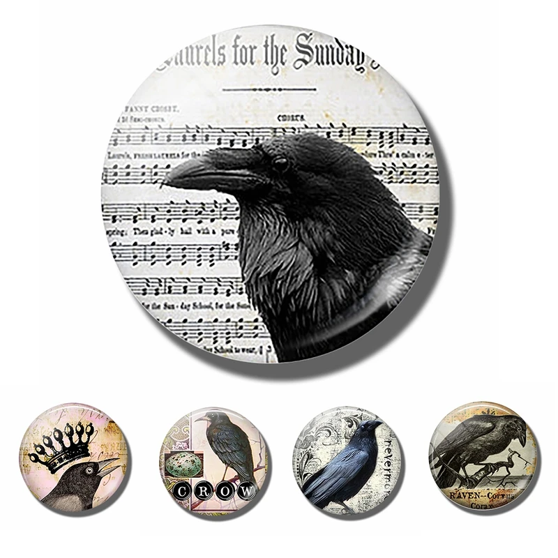 Magnetic Refrigerator Sticker Circular Crow Suction Magnet Kitchen Memo Fixing Decorative Glass 40mm