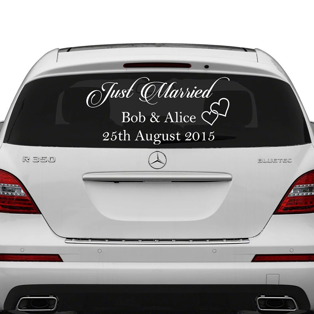 Just Married Car Window Wall Sticker Personalized Custom Wedding Date Groom Bride Names Decal Removable Vinyl Decor Decals Y130